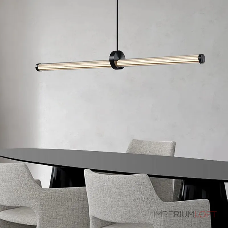 Реечный светодиодный рядный светильник на стойке с вытянутым цилиндрическим корпусом TEOFIL B L140 от ImperiumLoft