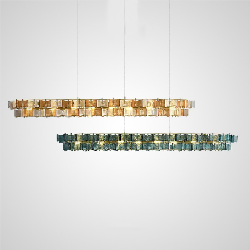 Реечный светильник с оригинальными рассеивателями в виде стилизованных бабочек из фигурного цветного стекла DEXTER LONG L95 BLUE от ImperiumLoft