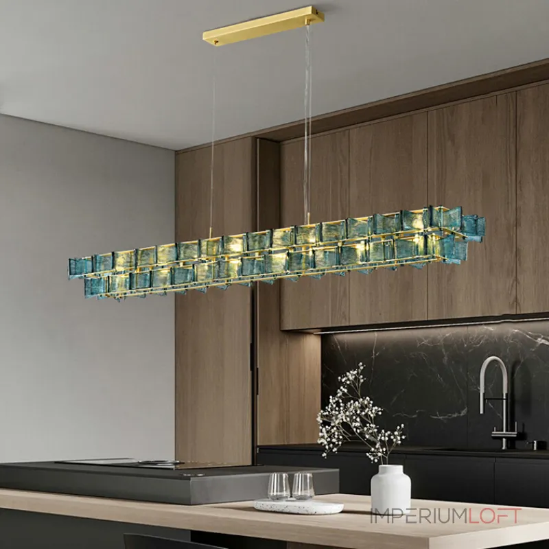 Реечный светильник с оригинальными рассеивателями в виде стилизованных бабочек из фигурного цветного стекла DEXTER LONG L95 BLUE от ImperiumLoft