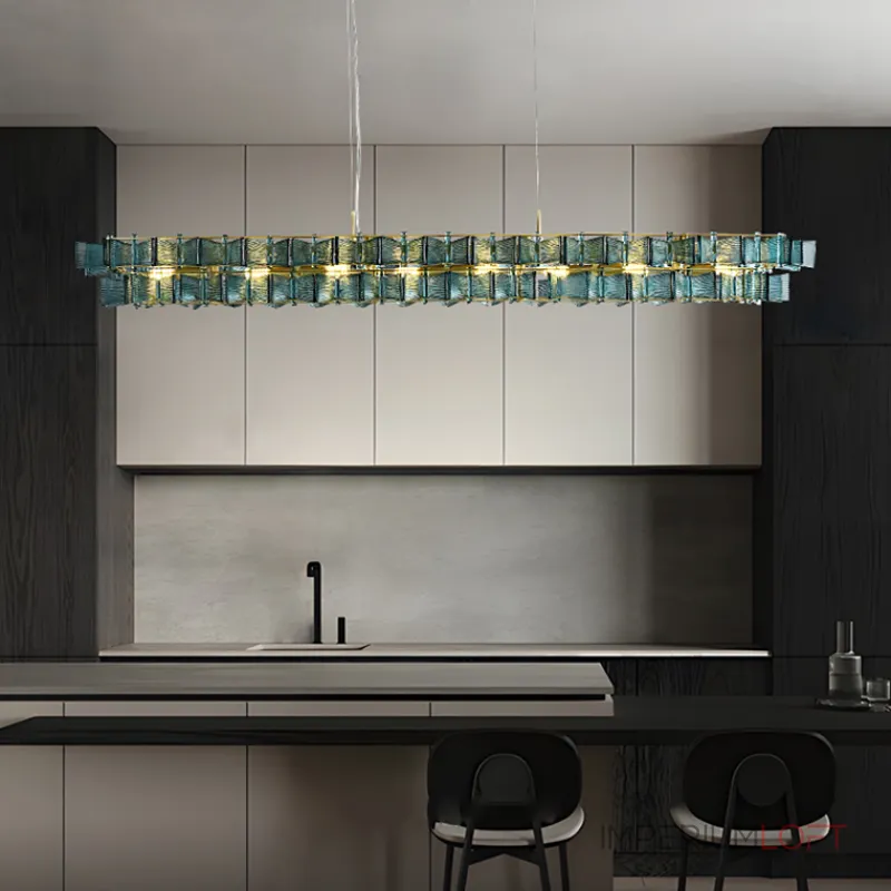 Реечный светильник с оригинальными рассеивателями в виде стилизованных бабочек из фигурного цветного стекла DEXTER LONG L95 BLUE от ImperiumLoft