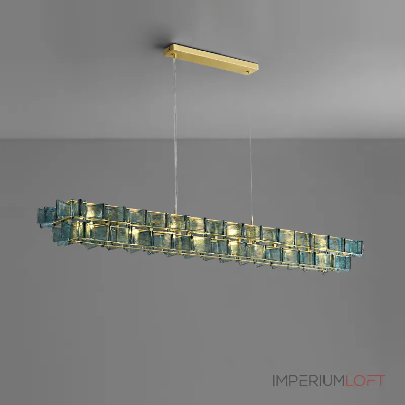 Реечный светильник с оригинальными рассеивателями в виде стилизованных бабочек из фигурного цветного стекла DEXTER LONG L95 BLUE от ImperiumLoft