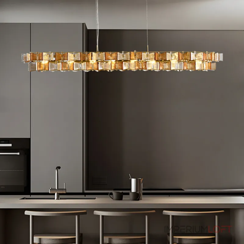 Реечный светильник с оригинальными рассеивателями в виде стилизованных бабочек из фигурного цветного стекла DEXTER LONG L95 AMBER от ImperiumLoft Реечный светильник с оригинальными рассеивателями в виде стилизованных бабочек из фигурного цветного стекла DEXTER LONG L95 AMBER от ImperiumLoft