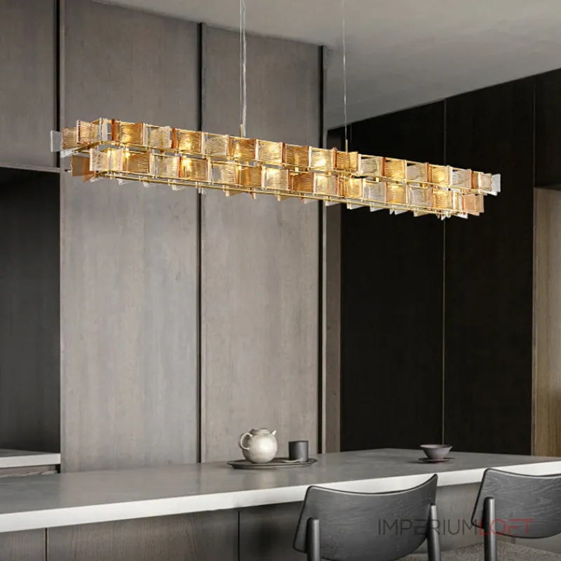 Реечный светильник с оригинальными рассеивателями в виде стилизованных бабочек из фигурного цветного стекла DEXTER LONG L95 AMBER от ImperiumLoft Реечный светильник с оригинальными рассеивателями в виде стилизованных бабочек из фигурного цветного стекла DEXTER LONG L95 AMBER от ImperiumLoft