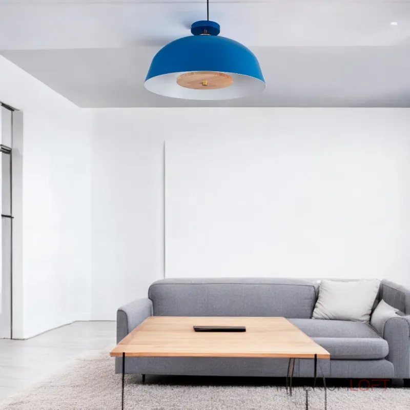 Потолочный светильник GLOBEMI BLUE D38 от ImperiumLoft синего цвета с круглым деревянным элементом