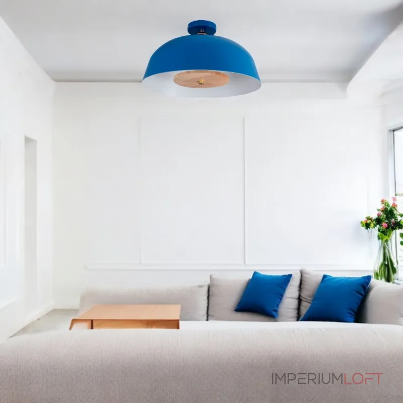 Потолочный светильник GLOBEMI BLUE D38 от ImperiumLoft синего цвета с круглым деревянным элементом