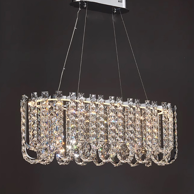 Реечный дизайнерский светодиодный светильник c декором из квадратных хрустальных плашек CALVIN LONG L80 от ImperiumLoft