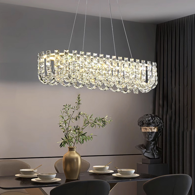 Реечный дизайнерский светодиодный светильник c декором из квадратных хрустальных плашек CALVIN LONG L80 от ImperiumLoft