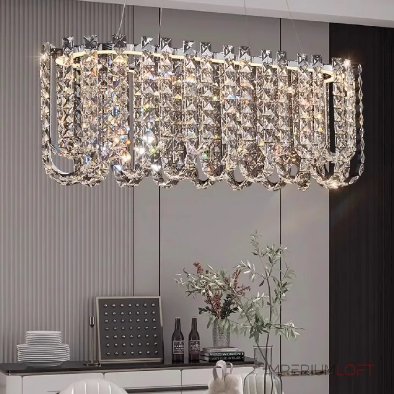 Реечный дизайнерский светодиодный светильник c декором из квадратных хрустальных плашек CALVIN LONG L100 от ImperiumLoft Реечный дизайнерский светодиодный светильник c декором из квадратных хрустальных плашек CALVIN LONG L100 от ImperiumLoft