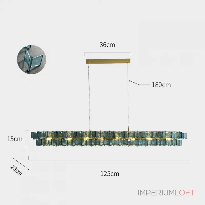 Реечный светильник с оригинальными рассеивателями в виде стилизованных бабочек из фигурного цветного стекла DEXTER LONG L125 BLUE от ImperiumLoft Реечный светильник с оригинальными рассеивателями в виде стилизованных бабочек из фигурного цветного стекла DEXTER LONG L125 BLUE от ImperiumLoft