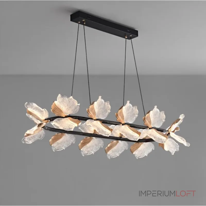 Реечный светильник с плафонами в виде прозрачных листьев с LED подсветкой на кольцевом каркасе AUBREY LONG от ImperiumLoft