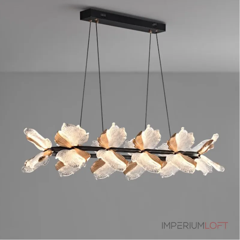 Реечный светильник с плафонами в виде прозрачных листьев с LED подсветкой на кольцевом каркасе AUBREY LONG от ImperiumLoft