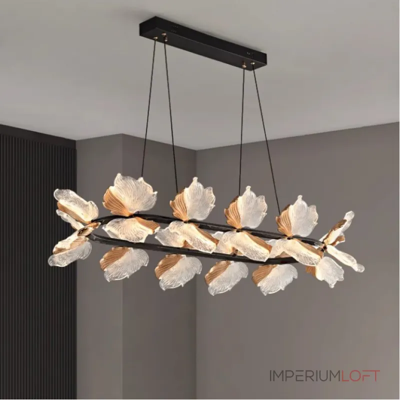 Реечный светильник с плафонами в виде прозрачных листьев с LED подсветкой на кольцевом каркасе AUBREY LONG от ImperiumLoft