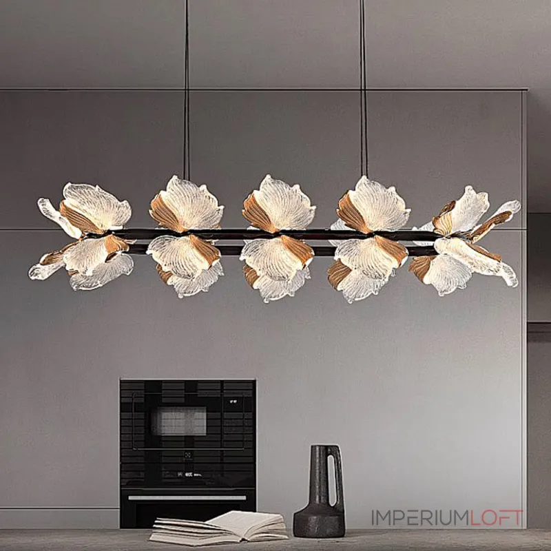 Реечный светильник с плафонами в виде прозрачных листьев с LED подсветкой на кольцевом каркасе AUBREY LONG от ImperiumLoft