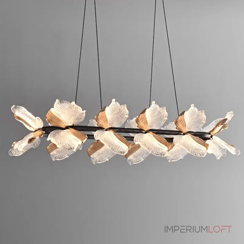 Реечный светильник с плафонами в виде прозрачных листьев с LED подсветкой на кольцевом каркасе AUBREY LONG от ImperiumLoft