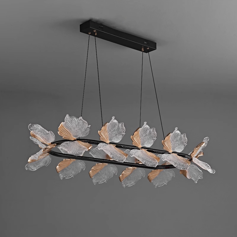 Реечный светильник с плафонами в виде прозрачных листьев с LED подсветкой на кольцевом каркасе AUBREY LONG от ImperiumLoft