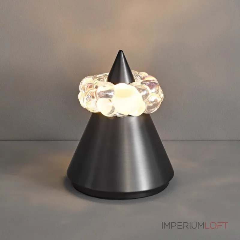 Дизайнерская настольная лампа с USB зарядкой и сенсорным переключением в виде горного пика с облаком LEK Black H15 от ImperiumLoft