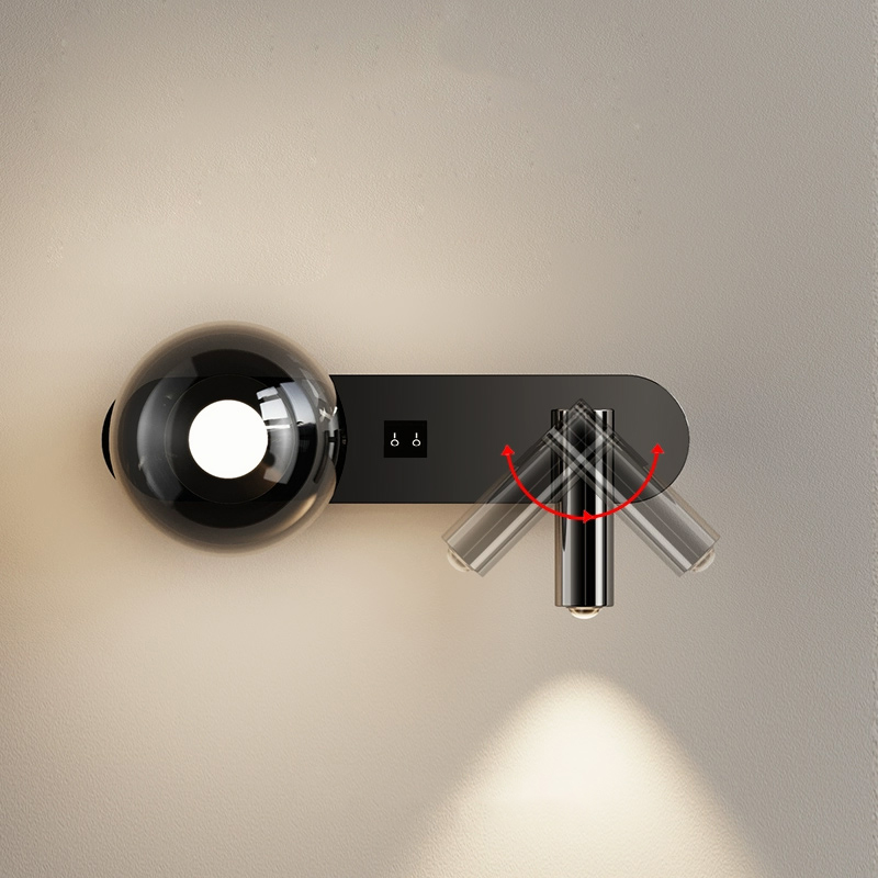 Светодиодный настенный светильник с шарообразным плафоном из дымчатого стекла и поворотным спотом с независимыми выключателями на корпусе FERDIN DUAL WALL 3000, 4000, 6000K от ImperiumLoft Светодиодный настенный светильник с шарообразным плафоном из дымчатого стекла и поворотным спотом с независимыми выключателями на корпусе FERDIN DUAL WALL 3000, 4000, 6000K от ImperiumLoft