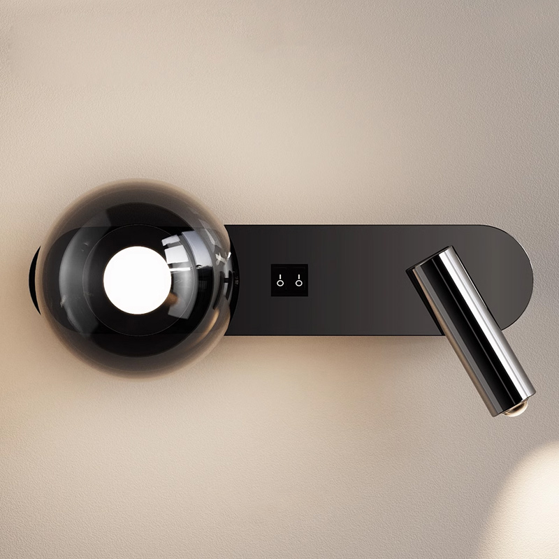 Светодиодный настенный светильник с шарообразным плафоном из дымчатого стекла и поворотным спотом с независимыми выключателями на корпусе FERDIN DUAL WALL 3000, 4000, 6000K от ImperiumLoft Светодиодный настенный светильник с шарообразным плафоном из дымчатого стекла и поворотным спотом с независимыми выключателями на корпусе FERDIN DUAL WALL 3000, 4000, 6000K от ImperiumLoft