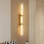 Светодиодный настенный светильник с прямоугольными рассеивателями из рельефного стекла STINUS CLIP Brass L80 от ImperiumLoft