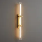 Светодиодный настенный светильник с прямоугольными рассеивателями из рельефного стекла STINUS CLIP Brass L80 от ImperiumLoft