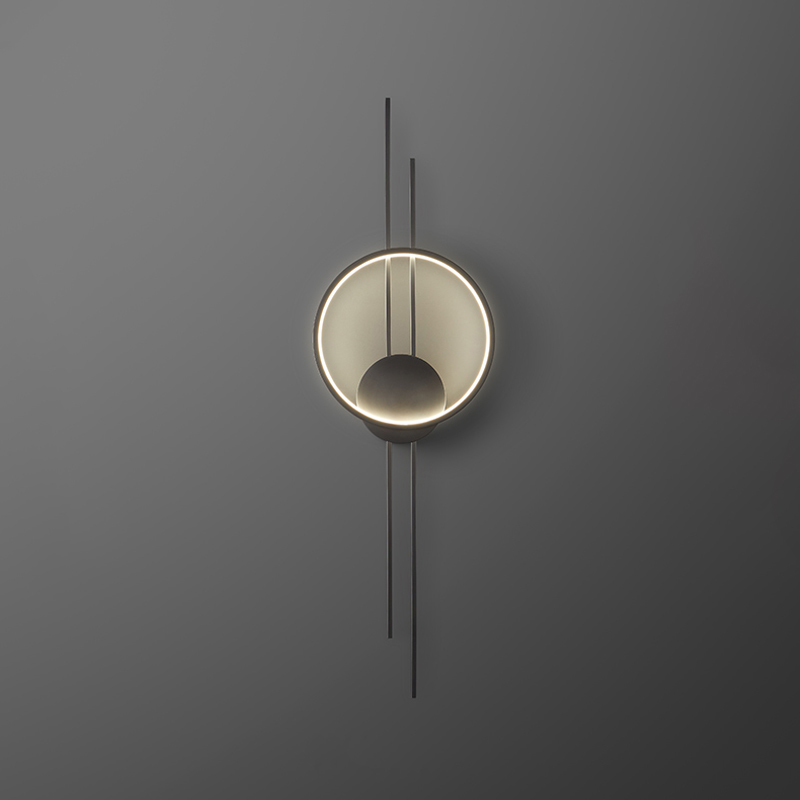 Настенный светодиодный светильник в виде комбинации светящегося кольца и двух стержней на круглом креплении ACTION Black от ImperiumLoft