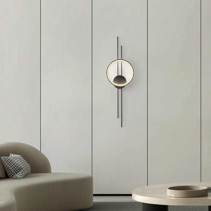 Настенный светодиодный светильник в виде комбинации светящегося кольца и двух стержней на круглом креплении ACTION Black от ImperiumLoft