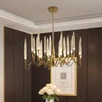 Люстра на штанге Il Pezzo 3 Round Chandelier Brass and Crystals D800 с акриловыми плафонами от ImperiumLoft