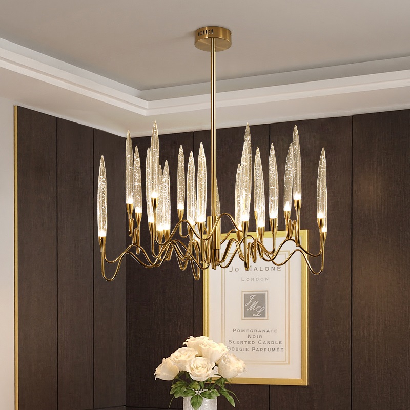 Люстра на штанге Il Pezzo 3 Round Chandelier Brass and Crystals D800 с акриловыми плафонами от ImperiumLoft