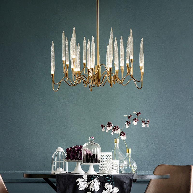 Люстра на штанге Il Pezzo 3 Round Chandelier Brass and Crystals D800 с акриловыми плафонами от ImperiumLoft