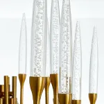 Люстра на штанге Il Pezzo 3 Round Chandelier Brass and Crystals D800 с акриловыми плафонами от ImperiumLoft