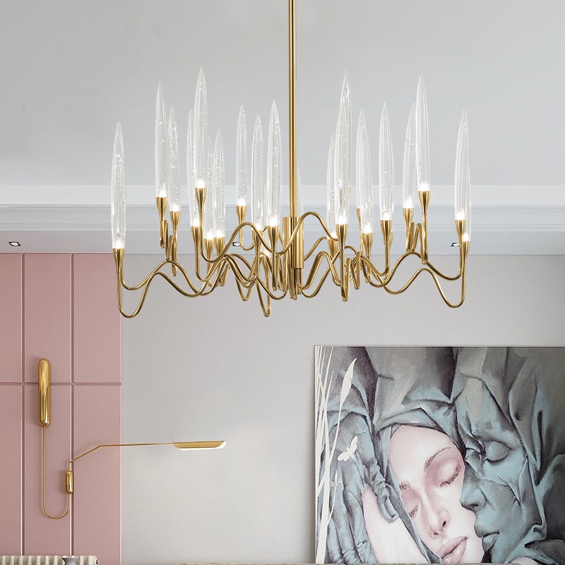 Люстра на штанге Il Pezzo 3 Round Chandelier Brass and Crystals D800 с акриловыми плафонами от ImperiumLoft