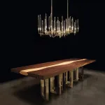 Люстра на штанге Il Pezzo 3 Round Chandelier Brass and Crystals D800 с акриловыми плафонами от ImperiumLoft