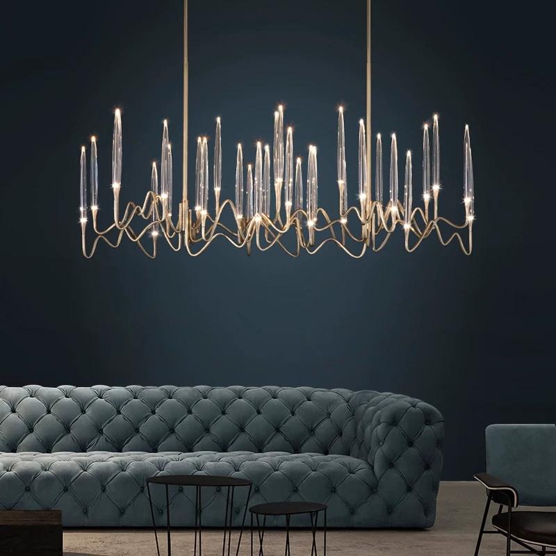 Люстра на штанге Il Pezzo 3 Round Chandelier Brass and Crystals D800 с акриловыми плафонами от ImperiumLoft