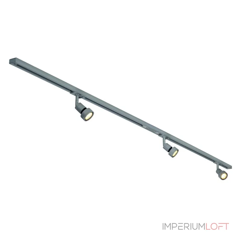 1PHASE-TRACK, комплект из 2-х шинопров. 1м, 3-х свет-ков PURI с LED 4.3Вт, аксессуаров, серебристый от ImperiumLoft