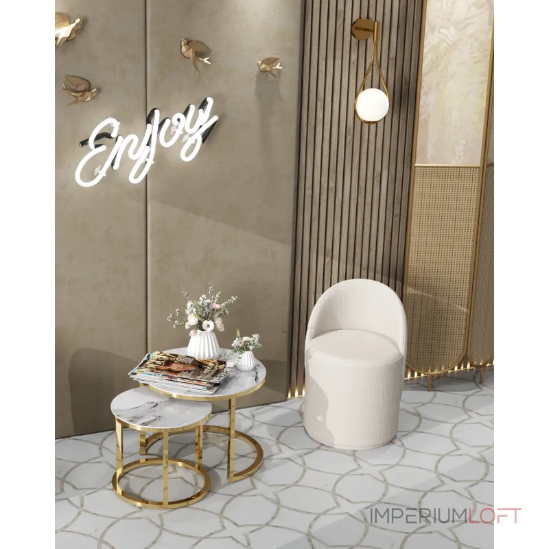 Пуф Loreen вращающийся букле белый Stool Group УТ000039104 от ImperiumLoft