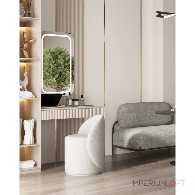 Пуф Loreen вращающийся букле светло-серый Stool Group УТ000039106 от ImperiumLoft