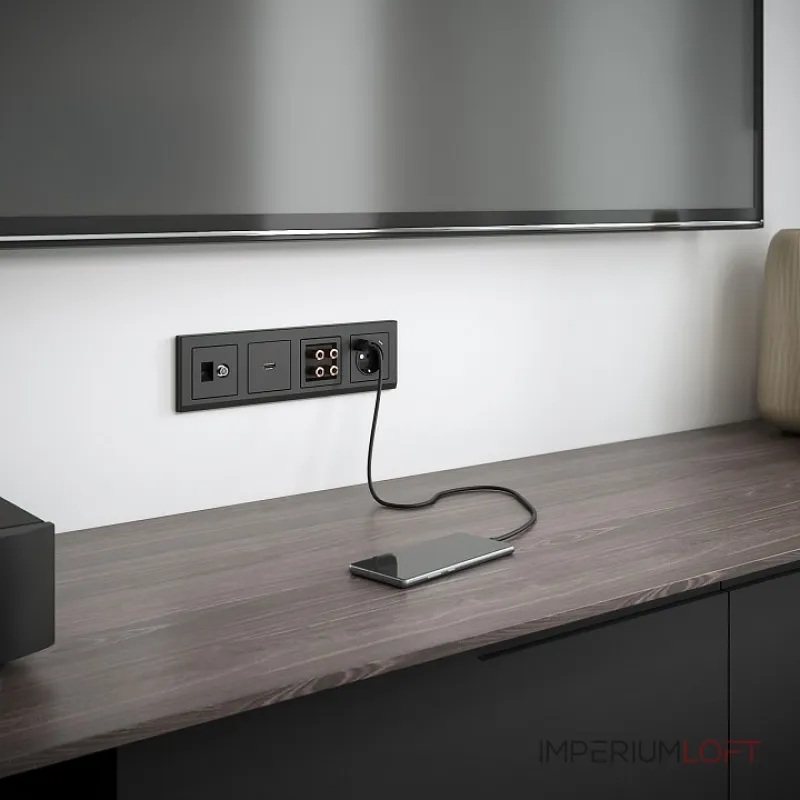 Розетка с заземлением, шторками и USB, без рамки Werkel черный W1171708 от ImperiumLoft