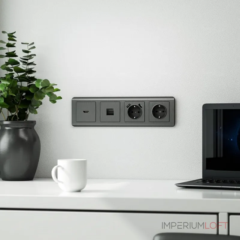 Накладка для розетки с заземлением и 2хUSB Werkel графит рифленый W1179504 от ImperiumLoft Накладка для розетки с заземлением и 2хUSB Werkel графит рифленый W1179504 от ImperiumLoft