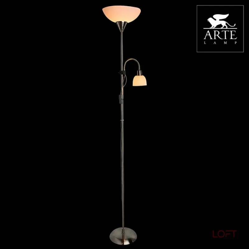 Торшер с подсветкой Arte Lamp Duetto A9569PN-2SS Цвет арматуры серебро Цвет плафонов белый от ImperiumLoft Торшер с подсветкой Arte Lamp Duetto A9569PN-2SS Цвет арматуры серебро Цвет плафонов белый от ImperiumLoft