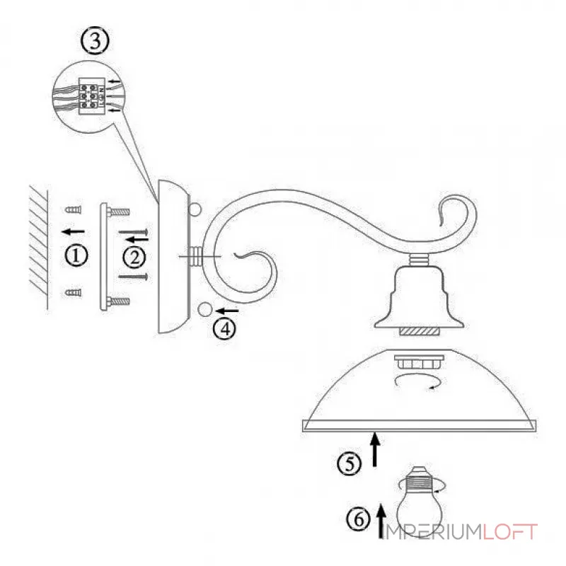 Бра Globo Sassari 6905-1W Цвет арматуры латунь Цвет плафонов янтарный от ImperiumLoft