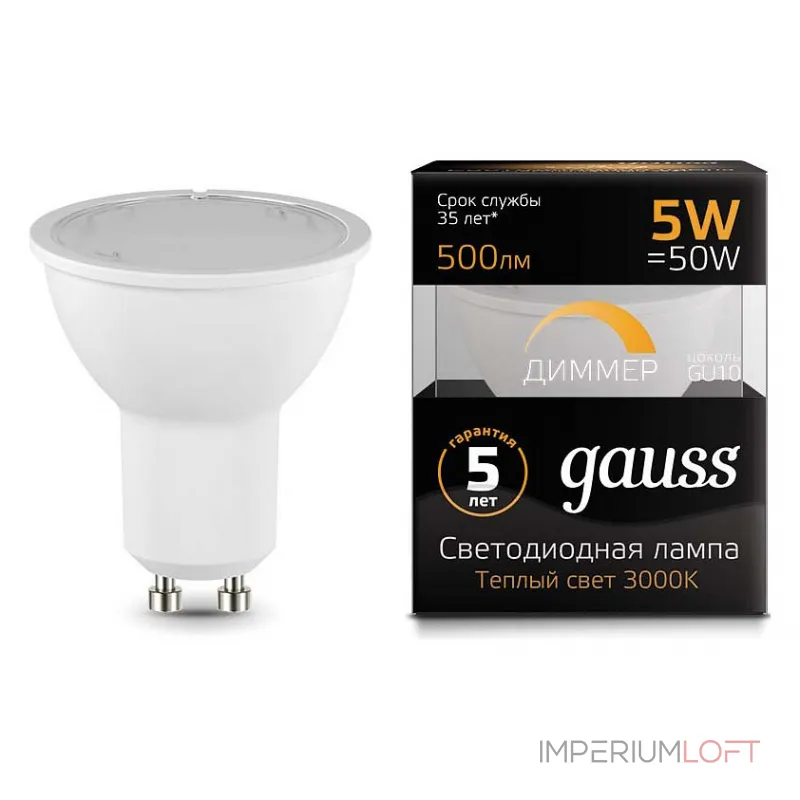 Лампа светодиодная Gauss 1015 GU10 5Вт 3000K 101506105-D от ImperiumLoft Лампа светодиодная Gauss 1015 GU10 5Вт 3000K 101506105-D от ImperiumLoft