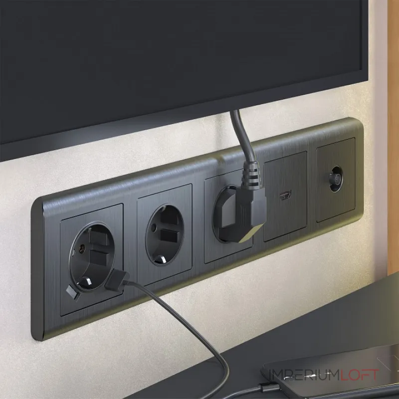 Накладка для розетки с заземлением и 2хUSB Werkel графит рифленый W1179504 от ImperiumLoft Накладка для розетки с заземлением и 2хUSB Werkel графит рифленый W1179504 от ImperiumLoft