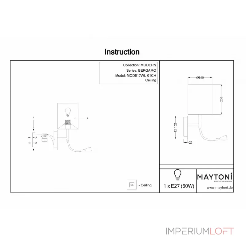 Бра с подсветкой Maytoni Bergamo MOD617WL-01CH Цвет арматуры хром Цвет плафонов кремовый от ImperiumLoft Бра с подсветкой Maytoni Bergamo MOD617WL-01CH Цвет арматуры хром Цвет плафонов кремовый от ImperiumLoft