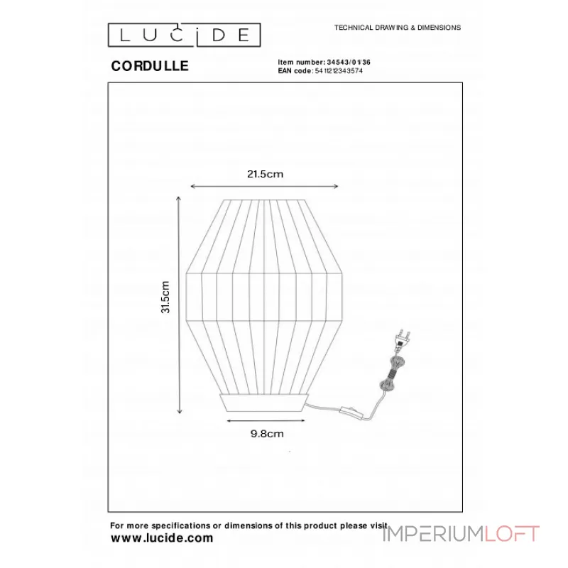 Настольная лампа декоративная Lucide Cordulle 34543/01/36 от ImperiumLoft Настольная лампа декоративная Lucide Cordulle 34543/01/36 от ImperiumLoft