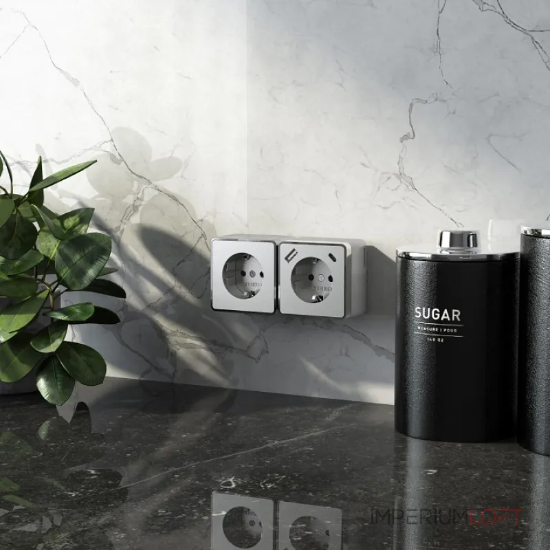 Розетка с заземлением, шторками и USB Werkel Gallant серебряные W5071706 от ImperiumLoft