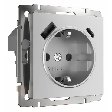Розетка с заземлением, шторками и USB Werkel серебряный матовый W1171765 Розетка с заземлением, шторками и USB Werkel серебряный матовый W1171765