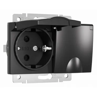 Розетка влагозащищенная с заземлением и шторками, без рамки с крышкой Werkel черные W1172208 Розетка влагозащищенная с заземлением и шторками, без рамки с крышкой Werkel черные W1172208