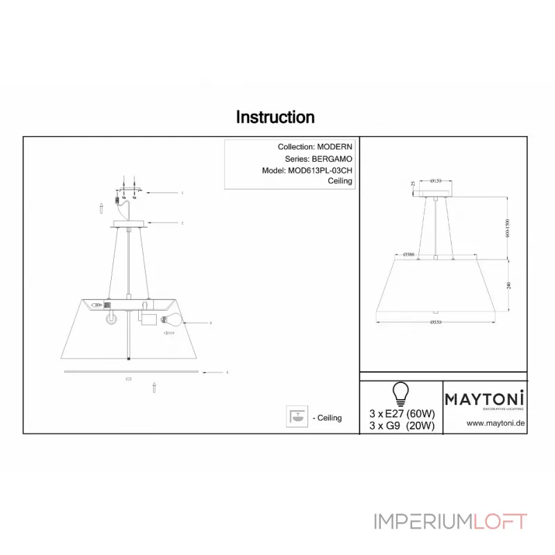 Подвесной светильник Maytoni MOD613PL-03CH