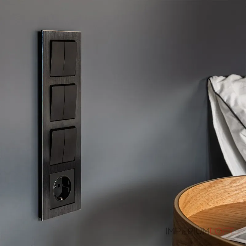 Выключатель проходной двухклавишный без рамки Werkel черный матовый W1122008 от ImperiumLoft