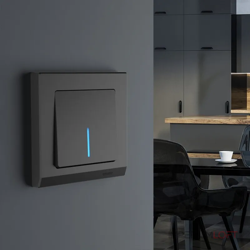 Выключатель проходной одноклавишный с подсветкой без рамки Werkel черный матовый W1112108 от ImperiumLoft